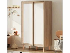 Merax Armario infantil - 80 x 46 x 141,5 cm - con puertas correderas + barra - madera - natural Color natural claro Hot