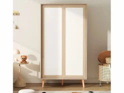 Merax Armario infantil - 80 x 46 x 141,5 cm - con puertas correderas + barra - madera - natural Color natural claro Hot
