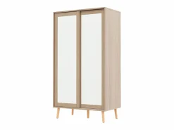 Merax Armario infantil - 80 x 46 x 141,5 cm - con puertas correderas + barra - madera - natural Color natural claro Hot