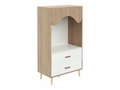 Merax Muebles Niño|Armario|Armario infantil - 80 x 46 x 141,5 cm - con barra + 2 cajones - aglomerado - natural