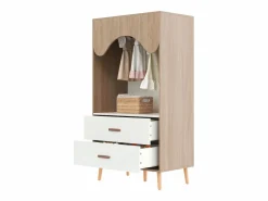 Merax Muebles Niño|Armario|Armario infantil - 80 x 46 x 141,5 cm - con barra + 2 cajones - aglomerado - natural