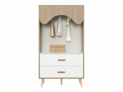 Merax Muebles Niño|Armario|Armario infantil - 80 x 46 x 141,5 cm - con barra + 2 cajones - aglomerado - natural