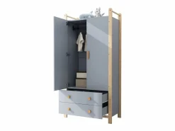 Merax Muebles Niño|Armario|Armario infantil - 90 x 45 x 180 cm - con 2 puertas + barra + 2 cajones - aglomerado -