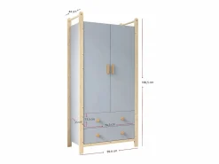 Merax Muebles Niño|Armario|Armario infantil - 90 x 45 x 180 cm - con 2 puertas + barra + 2 cajones - aglomerado -