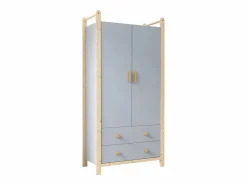 Merax Muebles Niño|Armario|Armario infantil - 90 x 45 x 180 cm - con 2 puertas + barra + 2 cajones - aglomerado -