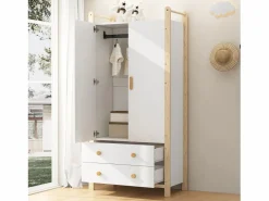 Armario infantil - 90 x 45 x 180 cm - con 2 puertas + barra + 2 cajones - aglomerado -^Merax