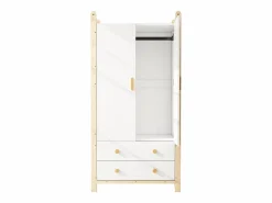 Armario infantil - 90 x 45 x 180 cm - con 2 puertas + barra + 2 cajones - aglomerado -^Merax