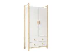 Armario infantil - 90 x 45 x 180 cm - con 2 puertas + barra + 2 cajones - aglomerado -^Merax