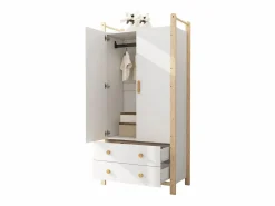 Armario infantil - 90 x 45 x 180 cm - con 2 puertas + barra + 2 cajones - aglomerado -^Merax