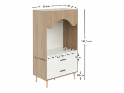 Armario infantil abierto 80x46x141.5 cm - con barra para colgar ropa y 2 cajones - patas y tiradores de madera maciza - blanco + natural^ModernLuxe Sale