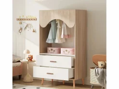 Hauss Spole Armario infantil con 2 cajones y barra para colgar ropa, color natural y blanco, diseño abierto Color natural claro Outlet