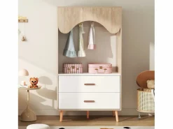 Hauss Spole Armario infantil con 2 cajones y barra para colgar ropa, color natural y blanco, diseño abierto Color natural claro Outlet