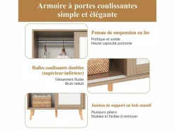 Hauss Spole Muebles Niño|Armario infantil con 2 puertas correderas y barra para colgar ropa, blanco y natural, 80 × 45,7 × 141,5 cm