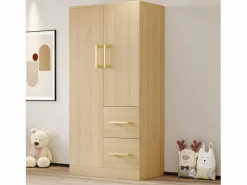 Armario infantil de 2 puertas con 2 cajones y compartimentos de almacenaje - 70 x 45 x 135 cm - madera - natural^Merax New