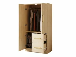 Armario infantil de 2 puertas con 2 cajones y compartimentos de almacenaje - 70 x 45 x 135 cm - madera - natural^Merax New