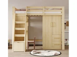 Armario infantil de 2 puertas con 2 cajones y compartimentos de almacenaje - 70 x 45 x 135 cm - madera - natural^Merax New