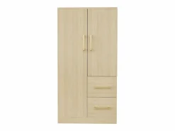 Armario infantil de 2 puertas con 2 cajones y compartimentos de almacenaje - 70 x 45 x 135 cm - madera - natural^Merax New
