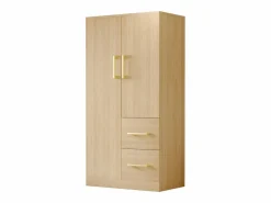 Armario infantil de 2 puertas con 2 cajones y compartimentos de almacenaje - 70 x 45 x 135 cm - madera - natural^Merax New