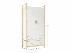 Armario infantil 89.6x44x180.5 cm - 2 cajones y 2 puertas - 1 barra para colgar ropa - estructura de pino - + natural^ModernLuxe Sale