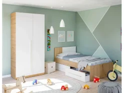 duehome Armario juvenil Ambient - Roble Nodi y Blanco Artik Color natural claro / Blanco New
