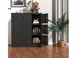 Armario metálico de 9 puertas, taquilla de almacenamiento segura para oficina, escuela y gimnasio, de metal, (90 x 40 x 100 cm) Negro Online