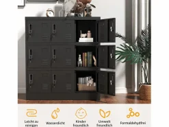 Armario metálico de 9 puertas, taquilla de almacenamiento segura para oficina, escuela y gimnasio, de metal, (90 x 40 x 100 cm) Negro Online
