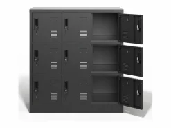 Armario metálico de 9 puertas, taquilla de almacenamiento segura para oficina, escuela y gimnasio, de metal, (90 x 40 x 100 cm) Negro Online