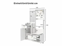Merax Armario De Entrada|Armario moderno - 105 x 38 x 180 cm - con espejo + ganchos ajustables + 1 puerta + 2 cajones + banco - aglomerado -