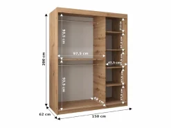 Abiks Möbel Armario|ARMARIO MONACO DE PUERTAS CORREDERAS 200/150/62 2 puertas (blanco/blanco)