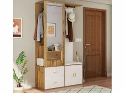 Armario multifunción con espejo, zapatero, banco de almacenaje y perchero extensible, y Madera (100x38x180 cm)^ Best