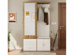 Armario multifunción con espejo, zapatero, banco de almacenaje y perchero extensible, y Madera (100x38x180 cm)^ Best