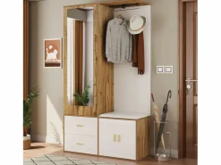 Armario multifunción con espejo, zapatero, banco de almacenaje y perchero extensible, y Madera (100x38x180 cm)^ Best
