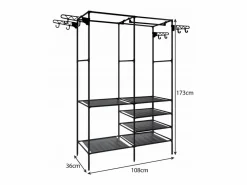 Armario móvil 173x36x108 cm con 6 estantes, barra para colgar y 8 perchas laterales – ahorro de espacio^Hconfortxl New
