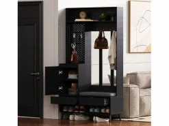 Armario con 1 puerta, 2 cajones, 4 ganchos y 1 banco 100x35x180 cm^Hauss Spole Discount