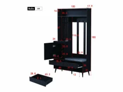Armario con 1 puerta, 2 cajones, 4 ganchos y 1 banco 100x35x180 cm^Hauss Spole Discount