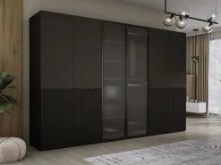 Armario: Grafito / Vidrio Ranurado, 300 x 200 x 51 cm Negro Clearance