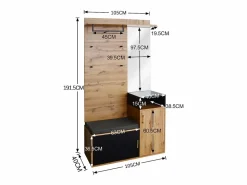 Armario negro y madera con espejo, 2 puertas, banqueta y 4 ganchos 105x40x191,5cm^Hauss Spole Hot