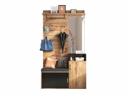 Armario negro y madera con espejo, 2 puertas, banqueta y 4 ganchos 105x40x191,5cm^Hauss Spole Hot