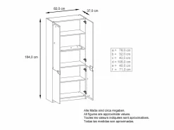 Armario Oficina|Armario Oficina Logan V1, Mueble Archivador con 5 Compartimentos y 4 Puertas, mate/ de alto brillo (82 x 185 x 37 cm)