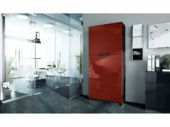Armario Oficina|Armario Oficina Logan V1, Mueble Archivador con 5 Compartimentos y 4 Puertas, negro mate/burdeos de alto brillo (82 x 185 x 37 cm)