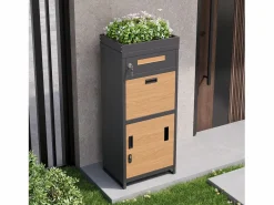 Merax Armario para paquetes y cartas con cerradura de combinación + parterre - 50 x 37 x 118,5 cm - metal - + natural Gris Discount