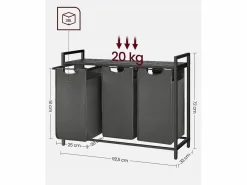 Cesto De Ropa|Armario para ropa Valora de 3 x 38 L, y negro | Tres compartimentos