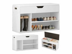 Zapatero|Mueble De Almacenaje|ARMARIO PARA ZAPATOS CON ASIENTO DE MADERA, 3 ESTANTES, APERTURA, , 80 CM