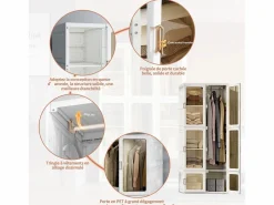 Muebles Niño|Armario portátil, organizador de almacenaje, con puertas magnéticas, fácil montaje, puerta transparente, 170 x 69 x 50 cm,