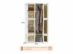 Muebles Niño|Armario portátil, organizador de almacenaje, con puertas magnéticas, fácil montaje, puerta transparente, 170 x 69 x 50 cm,