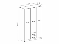 Armario Puccini -Andersen, 3 Puertas, Altillo y 2 Cajones, Perfecto para Dormitorios Matrimoniales e Infantiles, Madera, 130x207,6x50 cm.^ Online