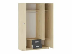 Armario Puccini -Grafito, 3 Puertas, Altillo y 2 Cajones, Perfecto para Dormitorios Matrimoniales e Infantiles, Madera, 130x207,6x50 cm.^ Sale