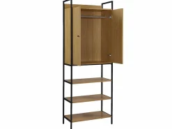 Vente-unique Armario De Entrada|Armario ropero -2 puertas, 3 estanterías y 1 barra para colgar la ropa - Color: roble y negro - TAPORA