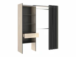 Vente-unique Armario ropero extensible Ancho 110/160 cm cortina, cajón Color roble y antracita LAURENT Gris antracita New