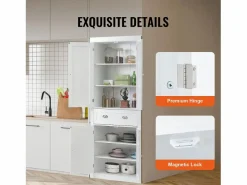 Armario SucceBuy de Despensa de Cocina 183cm, 4 Puertas, 3 Estantes Ajustables, Almacenamiento, Diseñado para Familias Grandes y Restaurantes Blanco Discount